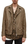 Allsaints Milo Leather Biker Jacket In Aged Khaki