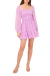 1.state Smock Bodice Ruffle Hem Long Sleeve Minidress In Violet Tulle