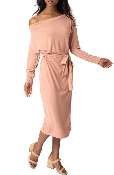 Gibsonlook One-shoulder Long Sleeve Midi Sweater Dress In Blush