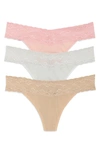 Natori Bliss Perfection Lace Trim Thong In Feather Grey/ Pink Icing/ Caf