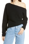 Treasure & Bond One-shoulder Thermal Knit Sweater In Black
