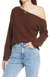 Treasure & Bond One-shoulder Thermal Knit Sweater In Brown Soil