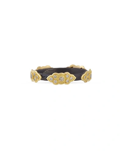 Armenta Old World Stackable Champagne Diamond Scroll Ring In Yellow Gold/ Silver
