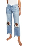 Free People Maggie Ripped Ankle Straight Leg Jeans In Light Stone