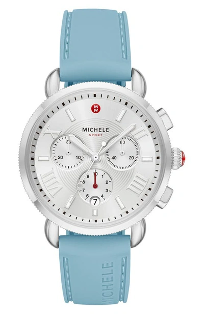 Michele Sport Sail Chronograph Watch Head With Silicone Strap, 38mm In Blue