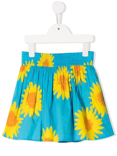 Stella Mccartney Kids' Sunflower-print Organic Cotton Skirt In Blue