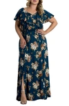 Kiyonna Plus Size Willow Floral-print Maxi Dress In Blue