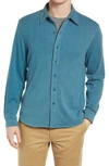 The Normal Brand Puremeso Acid Wash Knit Button-up Shirt In Teal
