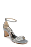 Badgley Mischka Harriet Block Heel Sandal In Whisper Blue Satin