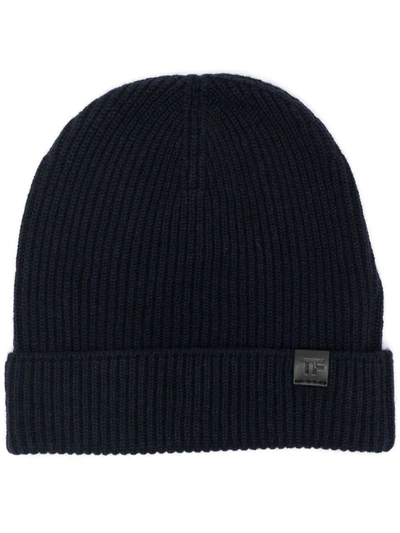Tom Ford Men's Cashmere Rib-knit Beanie Hat In Blue