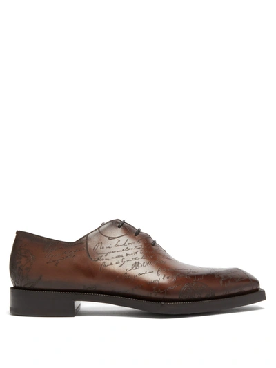 Berluti Alessandro Scritto Leather Oxford Shoes In Brown