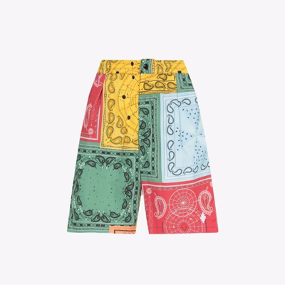 Marcelo Burlon County Of Milan Men's Color Block Bandana-print Nylon Shorts In Red Yellow
