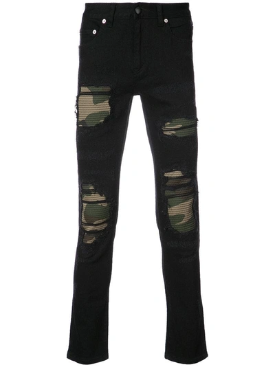 God's Masterful Children Distressed Camouflage Panel Jeans In Black