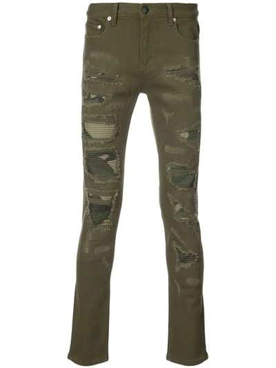 God's Masterful Children Distressed Camouflage Panel Jeans In Green