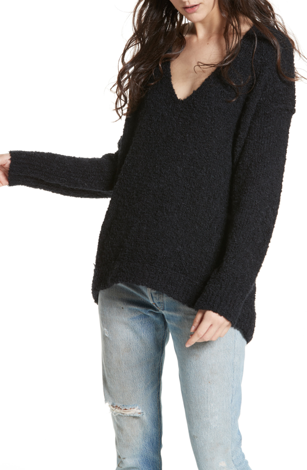 Free People Lofty V-neck Pullover Sweater In Black | ModeSens