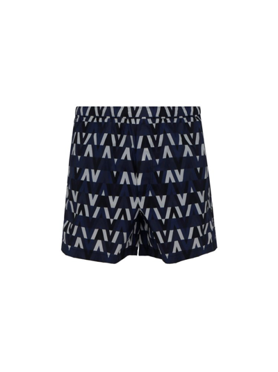 Valentino Monogram Pattern Swimming Shorts In Blue