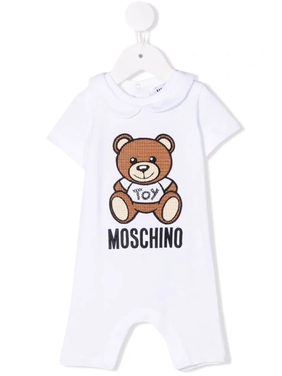 Moschino Babies' Logo-embroidered Cotton Romper In White