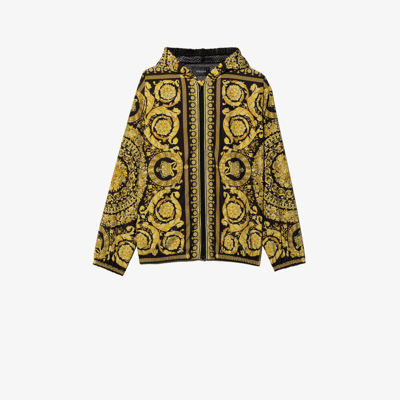 Versace Kids' Barocco Print Hooded Bomber Jacket In Black