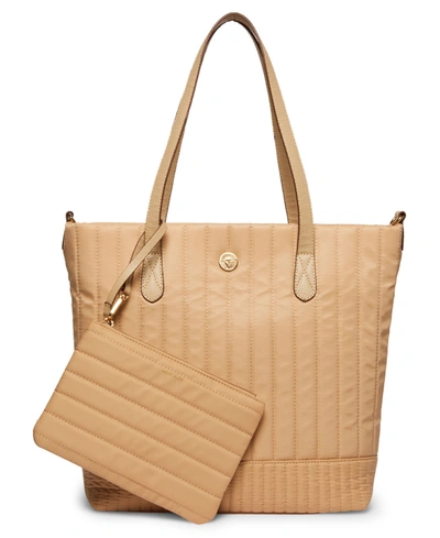 Anne Klein Women's Quilted Medium Nylon Tote With Pouch In Tan