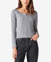 Lucky Brand Rib-knit Cloud Henley Top In Gray