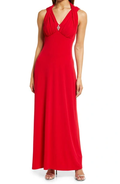 Connected Apparel Double Strap Gown In Apple Red