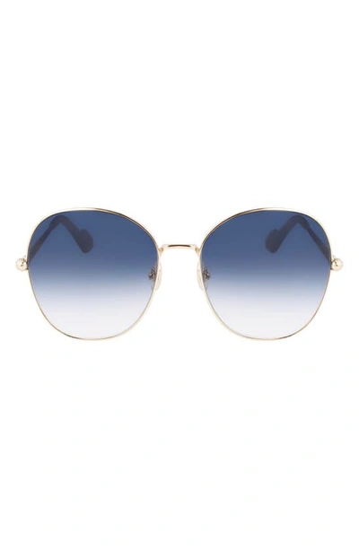 Lanvin Arpege 59mm Tinted Round Sunglasses In Gold/ Gradient Blue