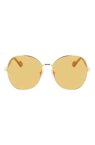 Lanvin Arpege 59mm Tinted Round Sunglasses In Gold/ Caramel