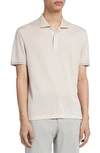 Zegna Short Sleeve Silk & Cotton Polo In Light Beige Solid