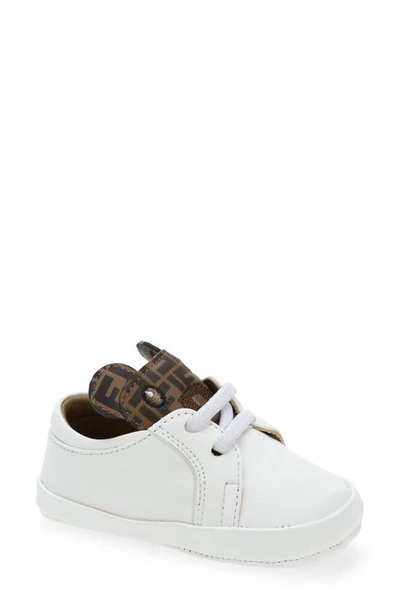 Fendi Kid's Ff Bear Leather Low-top Sneakers, Baby In F0c1a White