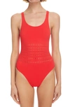 Alaïa Vienne Perforated Seamless One-piece Swimsuit In Red