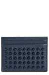 Christian Louboutin Kios Spikes Calfskin Leather Card Case In Navy/ Navy