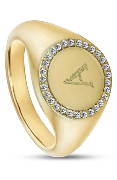 Argento Vivo Sterling Silver Small Round Personalized Signet Ring In Gold