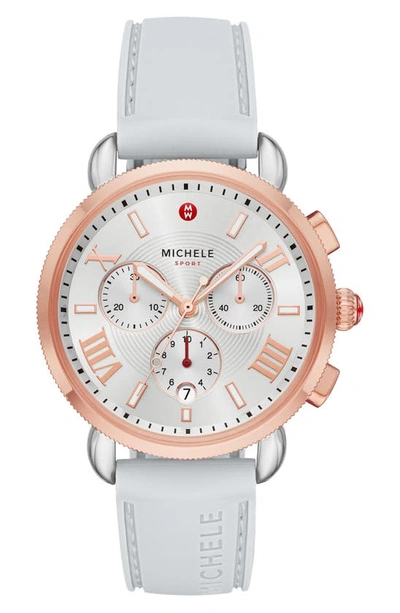 Michele Sport Sail Chronograph Watch Head With Silicone Strap, 38mm In Grey