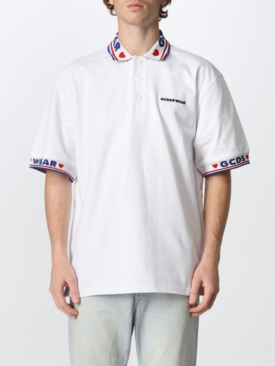 Gcds White Cotton Polo Shirt With Logo In Multi-colored