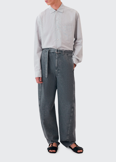 Lemaire Twisted Belted Cotton Denim Pants In Denim Stone Grey 953 ...