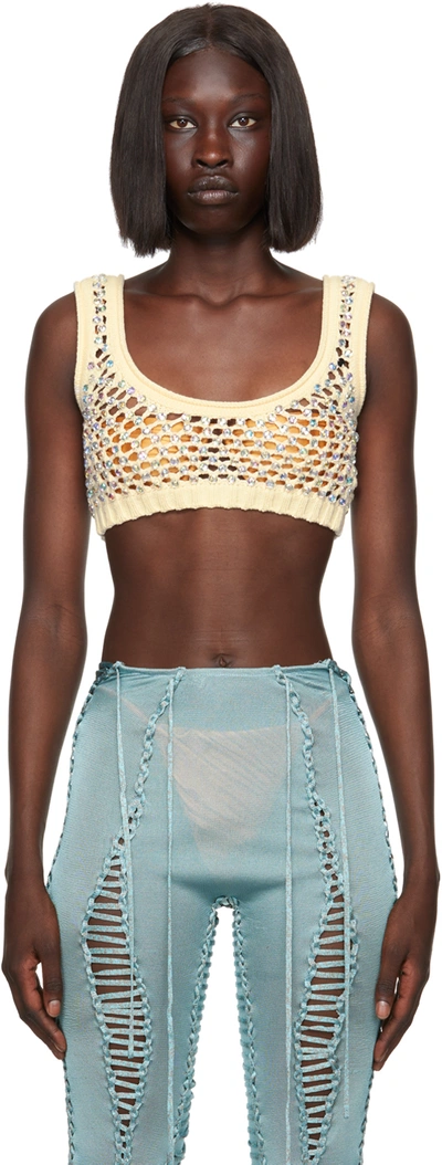 Diotima Lady Crystal Mesh Bralette Top In White