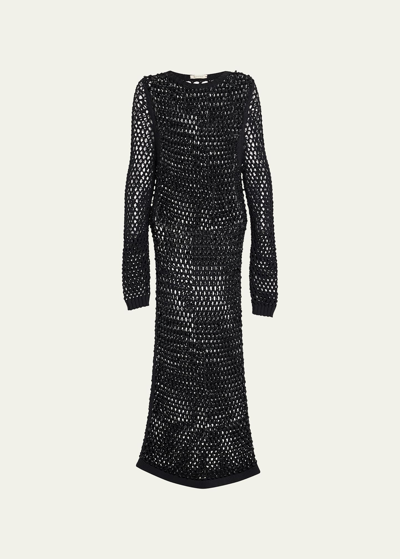Diotima Crystal-embellished Open-knit Maxi Dress In Black