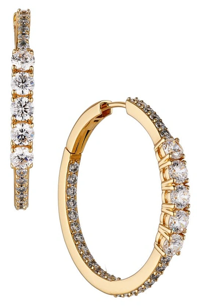 Nadri Love All Cubic Zirconia Medium Hoop Inside Out Earrings In Gold