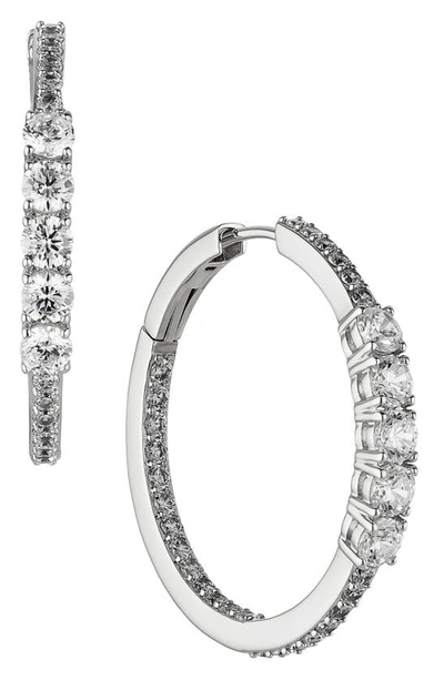 Nadri Love All Cubic Zirconia Hoop Earrings In Rhodium Plated In Silver