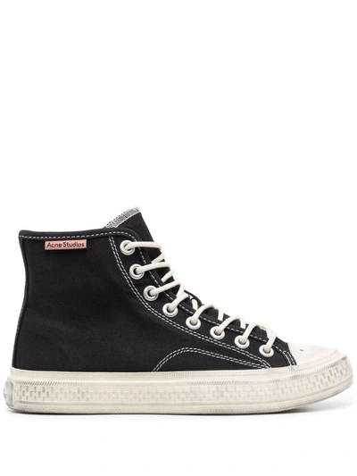 Acne Studios Ballow Tumbled Distressed Canvas Hi-top Sneakers In Black/off White