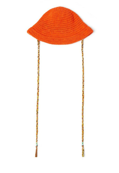 Alanui Beach Break Crocheted Cotton Bucket Hat In Orange