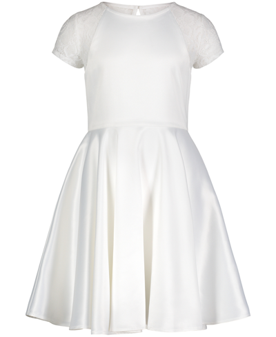 Calvin Klein Big Girls Plus Size Illusion Mesh Bow Front Dress In Whipped White