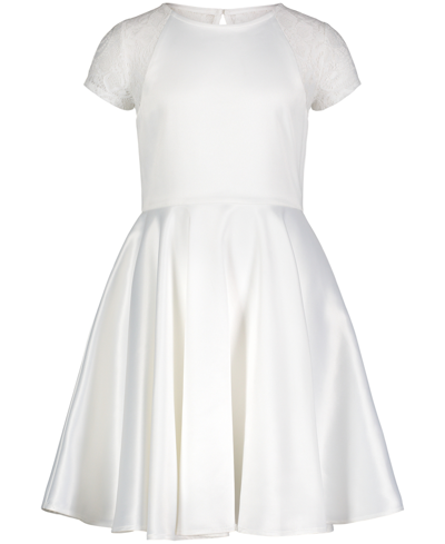 Calvin Klein Kids' Big Girls Plus Size Illusion Mesh Bow Front Dress In Whipped White