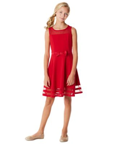 Calvin Klein Toddler Girls Illusion Mesh Bow Front Dress In Red