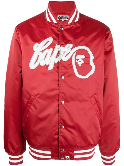 A Bathing Ape Logo-patch Bomber Jacket In Rot