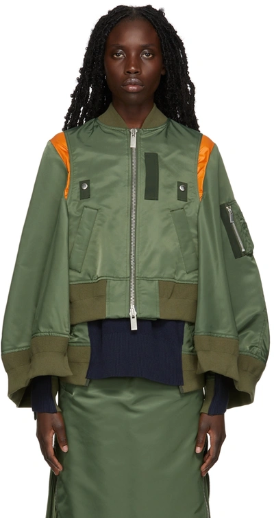 Cropped Bomber Jacket in Green - Sacai