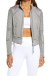 Blanc Noir Leather & Mesh Moto Jacket In Sharkskin