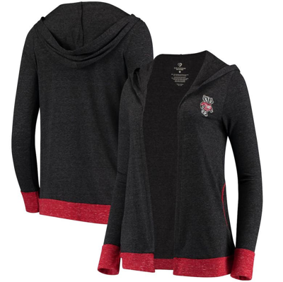 Colosseum Women's  Charcoal Wisconsin Badgers Steeplechase Open Hooded Tri-blend Cardigan