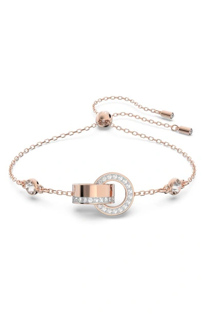 Swarovski Hollow Rose Goldplated Crystal Interlocking Circle Bracelet In Gold / Rose / Rose Gold / White