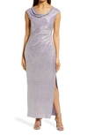 Connected Apparel Cowl Neck Evening Dress In Lavender